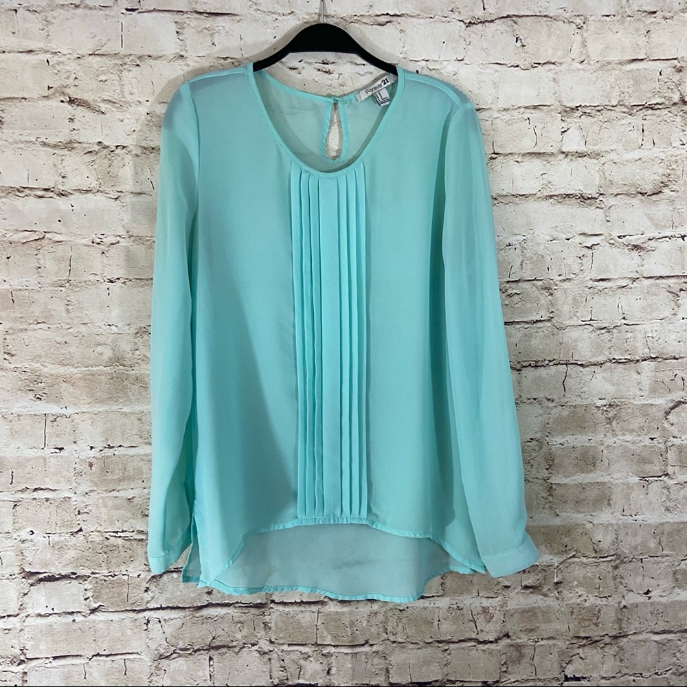 Forever21 Aqua long sleeve chiffon top medium